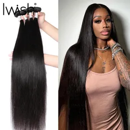 Lace Wigs Human Hair Bundles 1 3 4 Piece For Women Brazilian Straight Weave Natural Black 12A I 231115