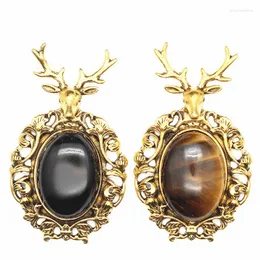 Hänge halsband härliga hjortar naturliga kvarts stenhängen ovala pärlor kristall charms pendel svart obsidian tiger öga för kvinnor mode