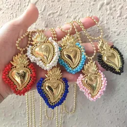 Hänghalsband 5st vintage färgglada utsädespärlor hjärta halsband flickor boho kvinnor boll choker smycken för fest bröllop gåva