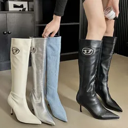 Boots Winter Pointed Toe Women High Fashion Zippers Ladies Elegant Long Sexy Thin Heel Women s Pumps 231115
