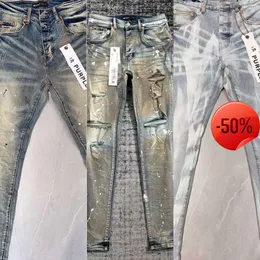 Jeans de marca roxa 50 off ~ Jeans masculinos jeans roxo designer masculino para 2023 novo estilo homens mulheres calças marca buraco de verão bordado autocultivo e pequena taxa