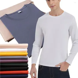 Mäns T-skjortor Multi Color Mercerized Cotton T-shirt Men's Long Sleeved Crew Neck Soft Fonded Tees S-4XL Fresh Classic Tshirts Solid