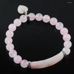 Strand YOWOST Natural Rose Quartzs Stone Beads Bracelets Heart Shape Silver-color Fitting Women Jewelry Love Gifts IK3341