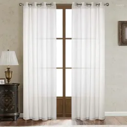 Rideaux en lin blanc, 102 pouces de Long, ensemble de 2 panneaux transparents pour fenêtre de confidentialité à œillets de chambre à coucher
