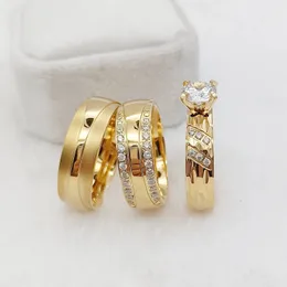 Wedding Rings Luxury 3pcs Couples Wedding Engagement Rings Sets For Men and Women 18k Gold Plated Jewery Crown Promise Ringe 231114