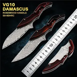 Damascus Knives Taktyczne polowanie na składanie noża VG10 stałe ostrze na zewnątrz Camping Survival EDC Pocket Selffense Tools