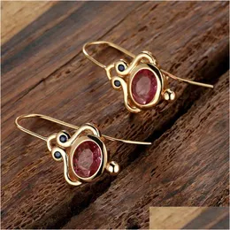 Dangle Chandelier Charm Crystal Earrings Antique Red Oval Stone Drop Vintage Fashion Yellow Gold Color For Women De Dhgarden Dhflo