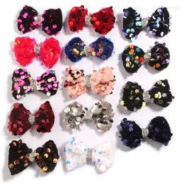 Hårtillbehör 10st 5,5 cm 2,2 "Plush Sequin Bow för klipp Bågar BOUTIKE HÅRGRIP Pannbandslage