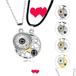 펜던트 목걸이 Voleaf Alloy 2pcs Sun Moon Shaep 커플 자석 목걸이 100 언어 I Love You Projection Pendant Jewelry M Dhyif