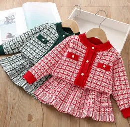 Çocuk Tasarımcı Giysileri Kız Giyim Setleri Kırmızı Pembe Dokumalı Kazak Haligan Prenses Etek Çocuklar Ceket Noel hediyesi