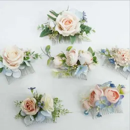 Andere mode -accessoires roze en stoffige blauwe bruids haarkam kunstmatige bloemen romantische boho country bruiloft accessoires voor bruid headwar tocados j230416