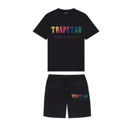Summer new Trapstar London shooter maglietta a maniche corte vestito ciniglia decodifica sapore di ghiaccio nero 2.0 pantaloncini T-shirt girocollo da uomo Design classico anni '80