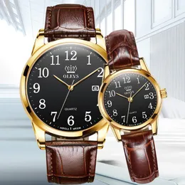 손목 시계 캐주얼 가죽 커플 시계 쌍 남자와 여자 쿼츠 방수 애호가 시계 주간 Montre de with datewristwatches