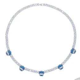 Ожерелья с подвесками Новое поступление в стиле хип-хоп 5 мм Cz Теннисная цепочка Ожерелье с синей эмалью Подвеска для лица Ожерелья Ювелирные изделия для мужчин Boy Drop Sh Dht4G