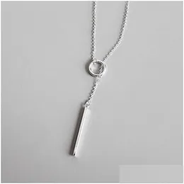 Charm Bracelets Sier 100 925 Sterling Circle Strip Bar Pendant Necklaces Adjustable Chain For Women Jewelry Gifts Long Drop Delivery F Dhabt