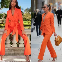 Primavera feminino calça ternos laranja senhoras feito sob encomenda formal negócios escritório smoking jaqueta e calças uniforme de escritório feminino