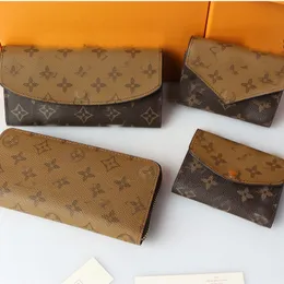 Luxury wallet men 4pc a set purse designer zipper wallets brown patchwork color card holder women long wallet leather high quality cash bag