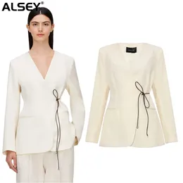 Ternos femininos Blazers Alsey Alta Qualidade Outono HighCustom Terno Branco VNeck Nine Minute Manga Japão e Coreia do Sul Moda Jaqueta Spot 231115