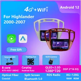 Android 12 Car Radio Auto Carplay Video för Toyota Highlander 2000-2007 Multimedia Player Audio Stereo 2Din