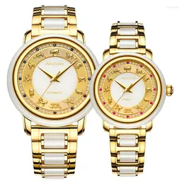 Relógios de pulso 2023 Casal Watch Business Men Watches Mechanical Hollow 12 Zodiac Bostering Creative Trend Woman