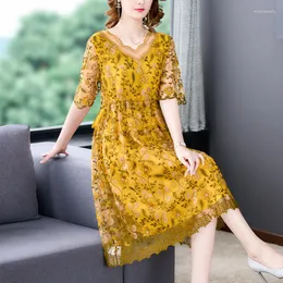 Robes décontractées été broderie florale soie naturelle lumière robe mi-longue femmes mode coréenne plage 2023 élégant 5XL