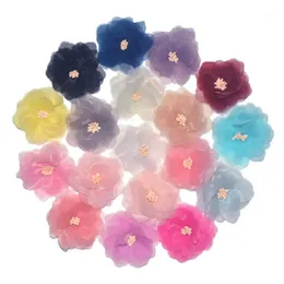 装飾的な花の花輪40pcs/lot 7cmヘッドバンドのためのシフォンフラワー生地DIYヘアアクセサリーLSFB0491