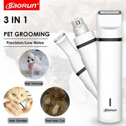 Dog Grooming BaoRun 3 IN 1 Pet Kit Rechargeable Pets Clippers Cat Hair Trimmer Paw Nail Grinder Foot Cutter Cutting Machine 230414