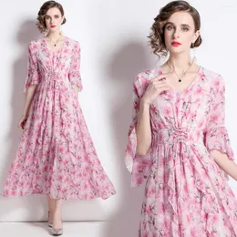 Sukienki swobodne kwiatowy nadruk damskie sukienka letnia moda w dekoltach w dekolcie rękaw bohemiański długie damskie szlafrok odzieżowy