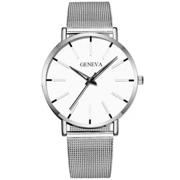 Explosies nieuwe mode Genève paar heren en dames eenvoudig zakelijk net met quartz horloge