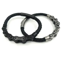 Bangle Jln Locomotiva Bracciale a catena Punk Rock Style Acciaio inossidabile Moto Biker Bracciali in pelle Pu per uomo Drop Delivery Gioiello Dhpk3