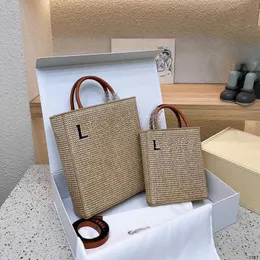 L Letter Tote Bag Straw Braid Totes Women Designer Bag Summer Straw Luxury Handväska 2 Size Beach Bag Semester Woven Shoulder Bags Ladies Purse Wallet