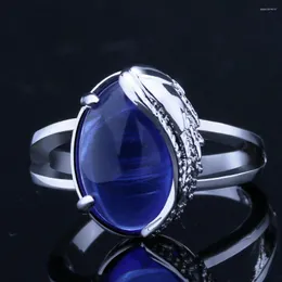 Cluster Rings CAOSHI Half Feather Protection Dark Blue Translucent Tearstone Ring For Hyperbole Women Charm Jewelry High Quality Wholesale