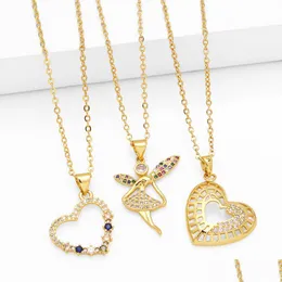 Pendant Necklaces Small Crystal Hollow Heart Necklace For Women Copper Gold Plated Mticolor Elf Love Fashion Jewelry Drop Delivery Jew Dhd8S