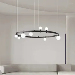 Pendant Lamps Style Nordic Chandelier Black Ring White Glass Restaurant Living Room Bedroom Minimalist Hanglamp Decor Adjustable