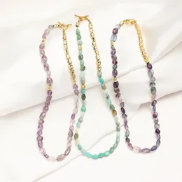 ペンダントネックレスZmzy Luxury Choker Retro Strands Natural Color Crontal Stone Stone Bead Gold OT Buckle Necklace Jewelry for Women Girls Gifts