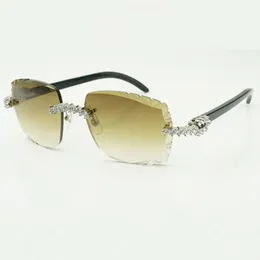 Ventes directes d'usine mode luxe mode nouvelles lunettes de soleil en corne de diamant de 5,0 mm 3524014 lunettes de soleil en corne de buffs noirs naturels gravées à grande lentille
