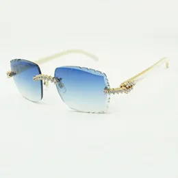Moda Çerçevesiz Lüks 5.0mm Yeni Elmas Kesim Lens Güneş Gözlüğü Erkekler ve Kadınlar İçin Çerçevesiz Tasarımcı 3524014 Orijinal Beyaz Bufalo Boynuz Gözlük Bacakları