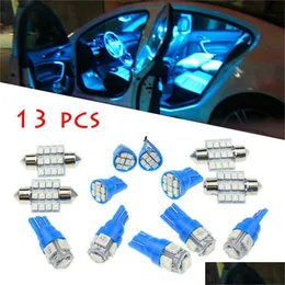 Other Car Lights 13Pcs Blue Led Tuning Interior Parts Inside Light Dome Map Door License Plate Bbs Creative Accessories Drop Deliver Dhujy
