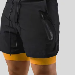 Shorts masculinos correndo homens de verão casual curto rápido seco 2 em 1 treino de dois andares treino