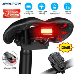 Other Sporting Goods Awapow Bicycle Light Anti Theft Alarm Wireless Waterproof Auto Brake Sensing Remote Control USB Bike Taillight Horn Lamp 231115