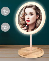 Compact Mirrors Deatchable Wooden LED Makeup Mirror Touch Screen Mirrors Desktop Make Up Cosmetic Mirror USB Charging Drop 40#12 231109