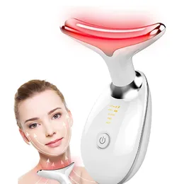 Ansiktsvårdsenheter Electric Neck Beauty Massager EMS Color Light Multifunktionell enhet och rynka gratis USB -laddning 231115