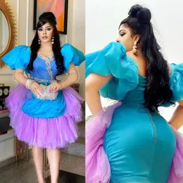 Abiti da cerimonia per feste in organza colorati Abiti da donna africani con perline Abiti casual da cocktail Abiti da ballo Abiti da seconda accoglienza per la laurea del club Maniche corte