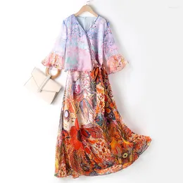 Casual Dresses 2023 Summer Mulberry Silk Dress Women Clothing Elegant For Vintage Flare Sleeve Vestidos Para Mujer LM