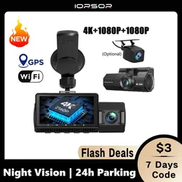 carro dvr Dashcam 4K GPS Wifi 24h Monitor de estacionamento Dash Cam para câmera de carro Visão noturna DVR frontal e traseira 3 Dvrs Kamera Registrador de vídeo Q231115