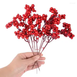Decorative Flowers 5pc Christmas Red Berries Artificial Branch Fake Ornament Xmas Tree Decor DIY Garland Wedding Year Gift 2023