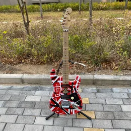 Gitara elektryczna Edward Eddie van Halen Czarna biała pasek czerwony ciężki relikwia klon szyi, floyd rose tremolo piękny frankenstein frankenstrat Tribute Real Reflector
