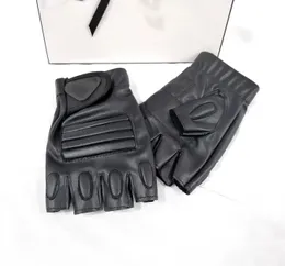 Fingerless Leather Gloves Mens Designer Gloves Five Sports Gloves for Men Black Autumn and Winter Fleece Outdoor Black Motorcycle Racing Leather Gloves