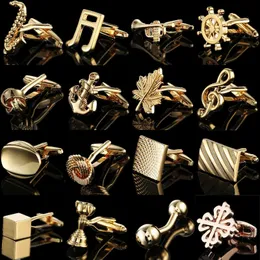 Cuff Links Quality Gold Color Cufflinks Chinese Knot Maple Leaves Crown Rudder Music French Shirt Cuffs Suit Accessories Wedding Jewelry 231114