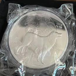 Konst och hantverk 1000g kinesiska Shanghai Mint AG 999 1 kg Zodiac Dog Silver Coin